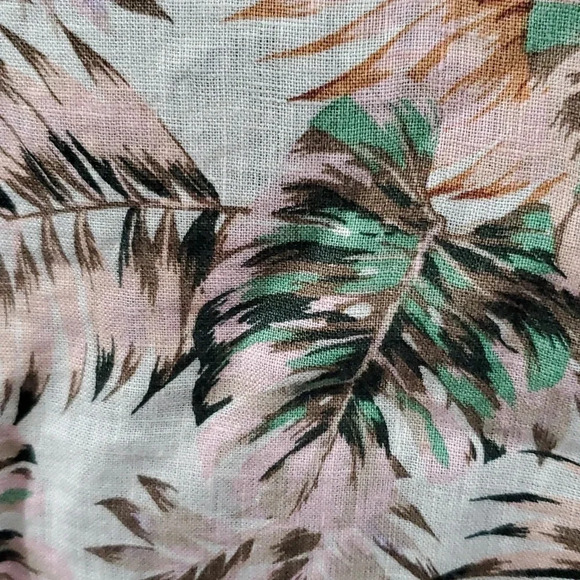 J Jill love linen NWT ruffle cuff vneck tunic floral palms top pink green - Picture 4 of 6